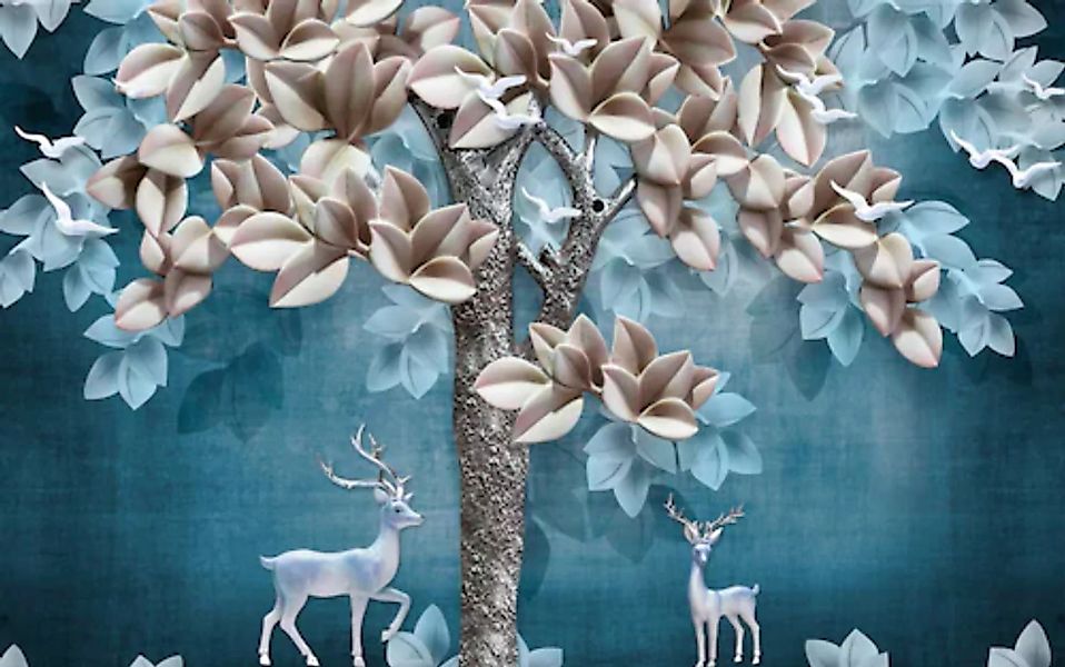 Papermoon Fototapete »Muster mit Blumen und Hirschen« günstig online kaufen