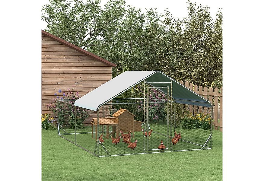 PawHut Hühnerstall Hühnergehege mit Sonnenschutzdach, Schloss, für Garten, günstig online kaufen