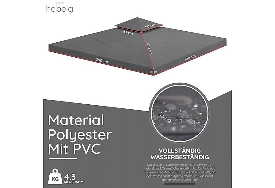 habeig Pavillon-Ersatzdach Pavillondach 360g/m² PVC 3x3m WASSERDICHT -- NEU günstig online kaufen