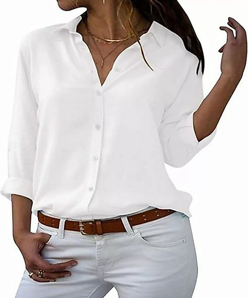 ZWY Streifenhemd Damen V-Ausschnitt Langarm Casual Hemd Lose Langarmshirt T günstig online kaufen