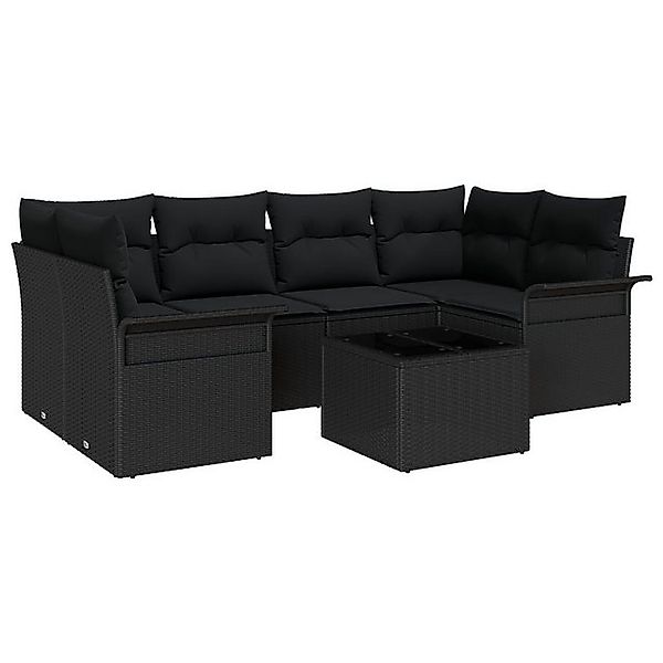 vidaXL Loungesofa 7-teiliges Garten-Sofa-Set mit Kissen Schwarz Poly-Rattan günstig online kaufen