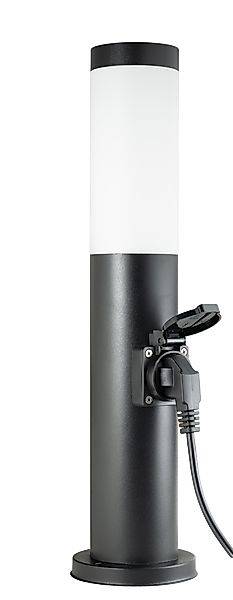 45cm Edelstahl Sockel-Leuchte mit Steckdose - schwarz matt günstig online kaufen