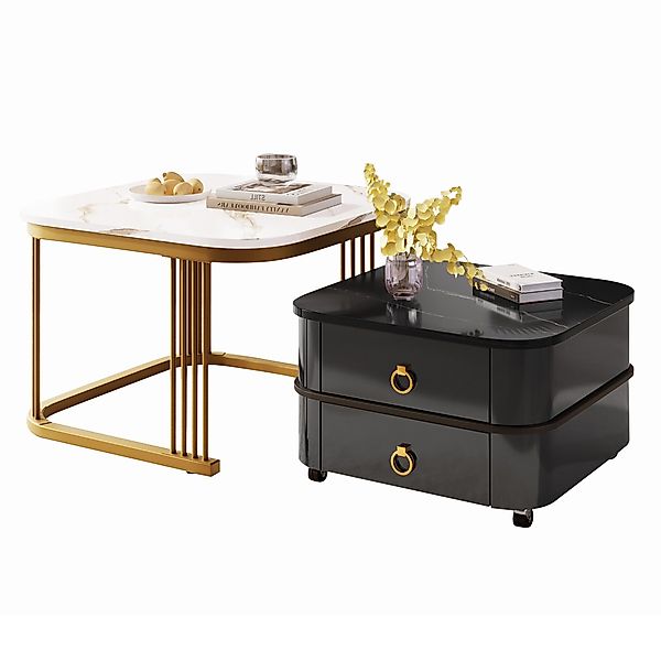 Merax Couchtisch Set mit goldenen Metallrahmen günstig online kaufen