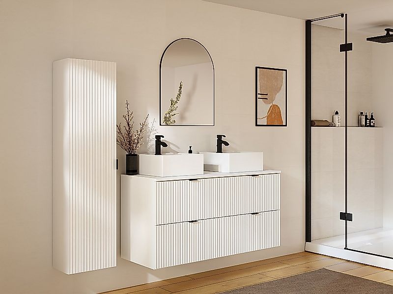 Waschbeckenunterschrank hängend mit Aufsatzwaschbecken & Badhochschrank - S günstig online kaufen