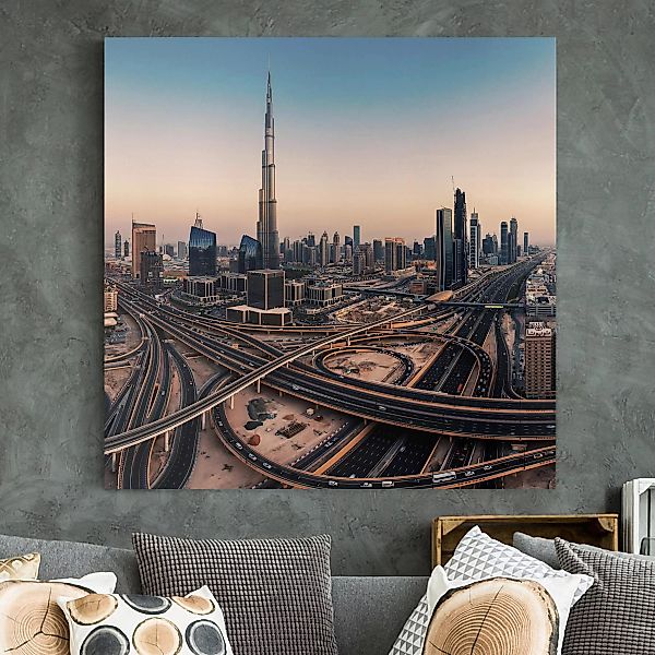 Leinwandbild Architektur & Skyline - Quadrat Abendstimmung in Dubai günstig online kaufen