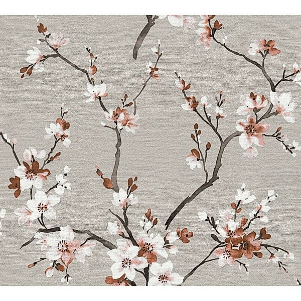 Livingwalls Tapete Blumenmuster Grau Braun und Weiß 53 cm x 10,05 m AS-3852 günstig online kaufen