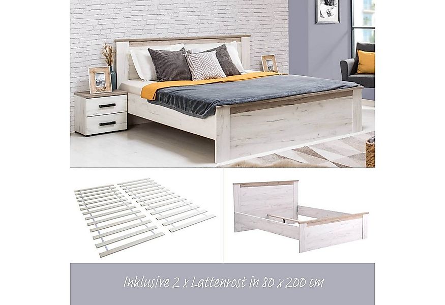 Homestyle4u Holzbett 160x200 Doppelbett Bettgestell Weiß mit Kopfteil (Set, günstig online kaufen