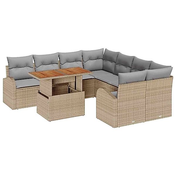 vidaXL Garten-Sofa-Set mit Speicher 9-Tlg Beige Poly Rattan 3358303 günstig online kaufen