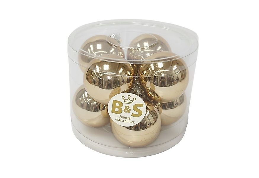 B&S Weihnachtsbaumkugel Baumschmuck Champagner glanz 8 Stück Ø 6 cm Glas günstig online kaufen