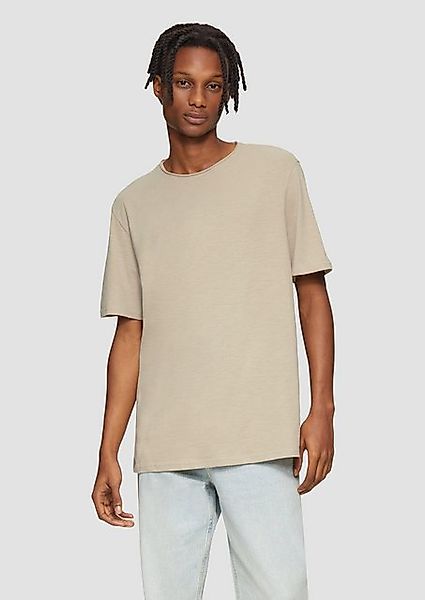 QS Kurzarmshirt Baumwollshirt mit Rollkante und Flammgarnstruktur günstig online kaufen
