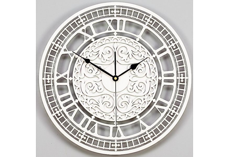 ORNAMENTI Wanduhr Große Wanduhr, holz, vintage, weiss und schwarz, ohne tic günstig online kaufen