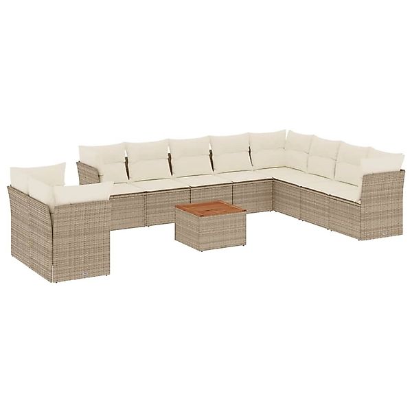 vidaXL 11-Tlg Garten-Sofagarnitur mit Kissen Beige Poly Rattan 3223720 günstig online kaufen