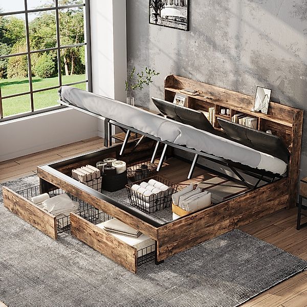 Flieks Holzbett, Hydraulisches Metallbett 160x200cm mit günstig online kaufen