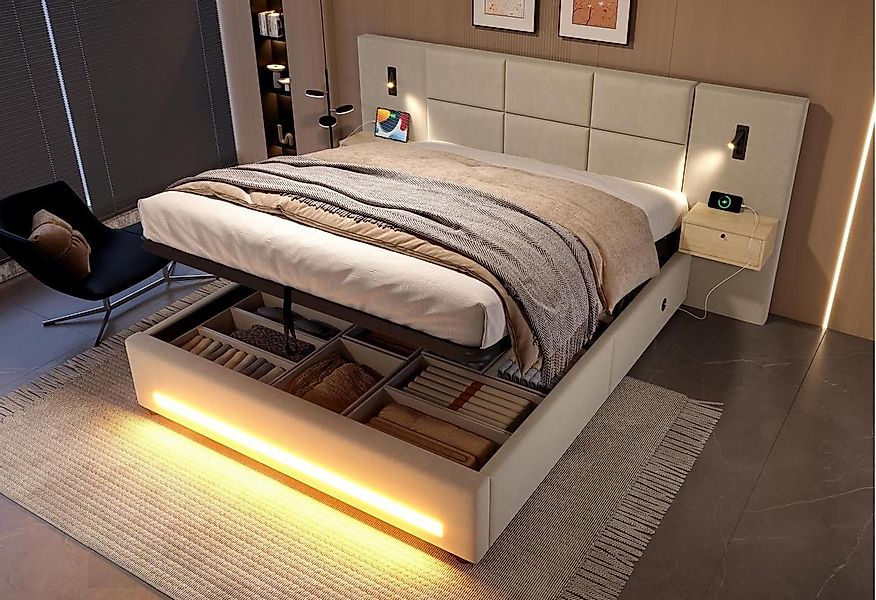 LVHOM Boxbett 180×200cm mit intelligentem Stauraum, LED & Ladestationen (Po günstig online kaufen