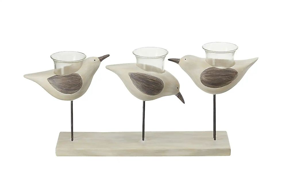 HOME STORY 3er Teelichthalter   Vögel ¦ creme ¦ Polyresin (Kunstharz),Glas, günstig online kaufen