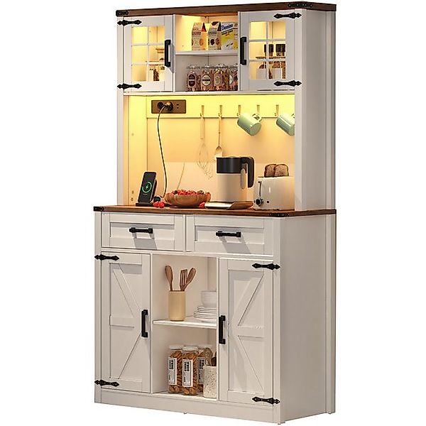 SeedWave Buffet LED Küchenschrank Küchenbuffet Kommode mit Arbeitsplatte, S günstig online kaufen