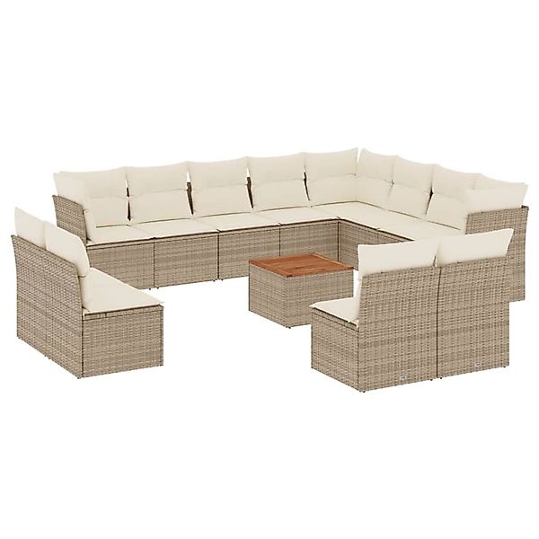 vidaXL 13-Tlg Garten-Sofagarnitur mit Kissen Beige Poly Rattan 3223930 günstig online kaufen