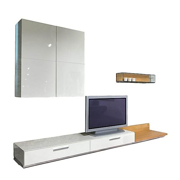 hülsta Anbauschrank Wohnwand Scalic Lack Weiß Natureiche Lowboard Hängeelem günstig online kaufen