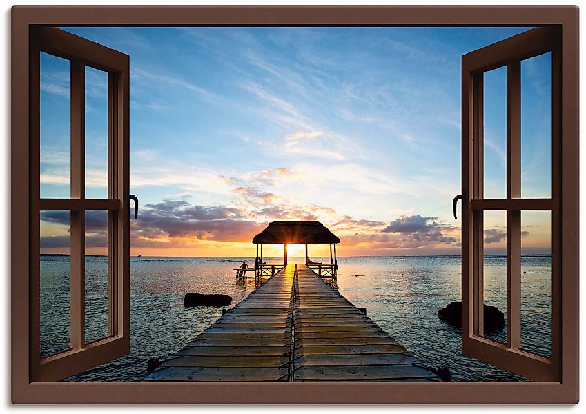 Artland Leinwandbild "Steg im Gegenlicht - braunes Fenster", Fensterblick, günstig online kaufen
