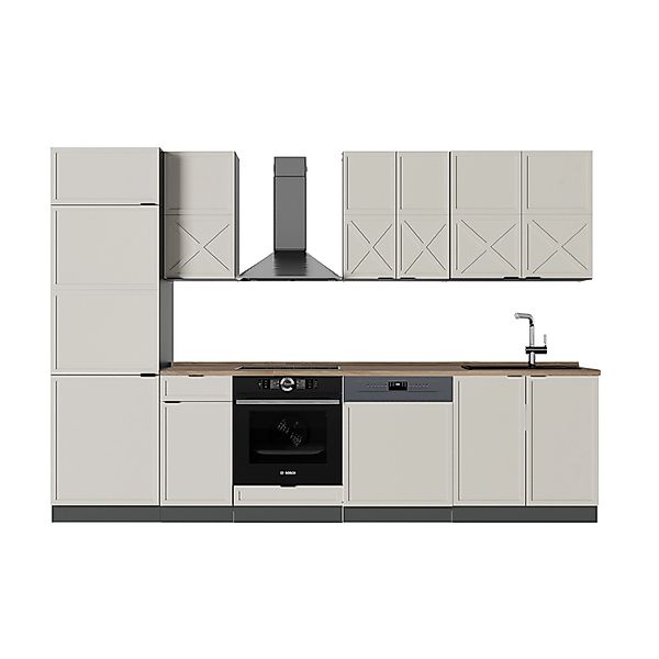 Vicco Fame-Line Küchenzeile GrauBeige/Anthrazit 300 cm AP Eiche ohne E-Gerä günstig online kaufen