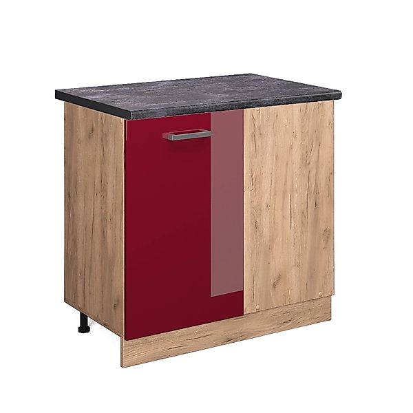 Vicco Eckunterschrank R-Line Bordeaux Hochglanz/Goldkraft Eiche 86 cm AP Ei günstig online kaufen