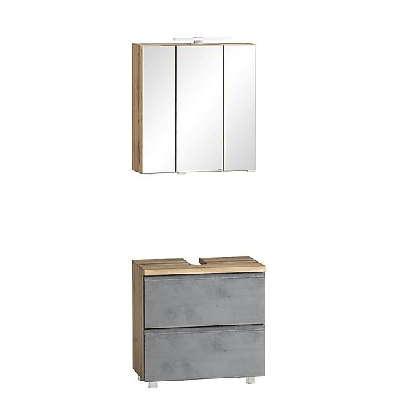 Held Möbel 2-tlg. Unterbecken-Set Ancona 60 cm Betongrau-Wotaneiche günstig online kaufen