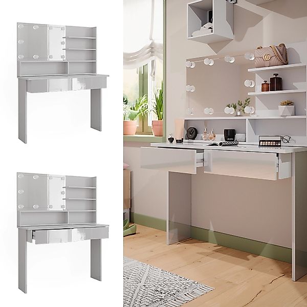 Vicco Schminktisch Azur Weiß/Weiß Hochglanz 120 cm mit LED Beleuchtung günstig online kaufen