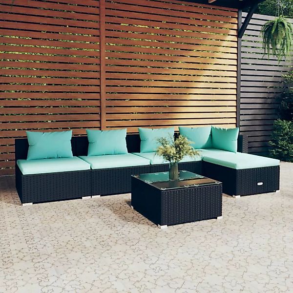 Vidaxl 6-tlg. Garten-lounge-set Mit Kissen Poly Rattan Schwarz günstig online kaufen