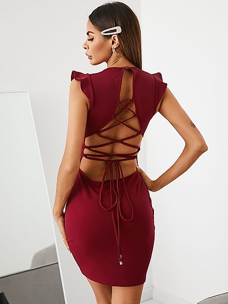 YOINS Backless Ruffle Trim Schnür-Design Mini Kleid günstig online kaufen