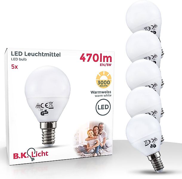B.K.Licht LED-Leuchtmittel, E14, 5 St., Warmweiß, LED-Lampe Glühbirne 5 Wat günstig online kaufen