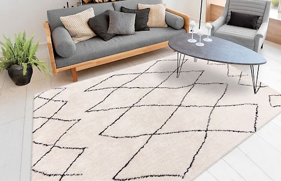 my home Hochflor-Teppich »Bella«, rechteckig, 27 mm Höhe, Retro, Wohnzimmer günstig online kaufen