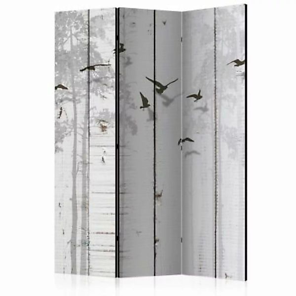 artgeist Paravent Birds on Boards [Room Dividers] grau/schwarz Gr. 135 x 17 günstig online kaufen