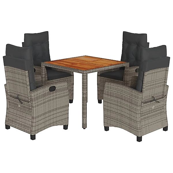 vidaXL 5-Tlg Garten-Essgruppe mit Kissen Grau Poly Rattan 3212672 günstig online kaufen