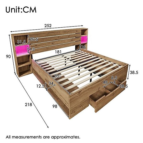 Ulife Massivholzbett Struraumbett Funktionsbett mit LED-Beleuchtung und USB günstig online kaufen