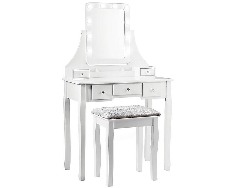 COSTWAY Schminktisch, drehbarer Spiegel, LED, abnehmbarer Oberteil, Hocker günstig online kaufen