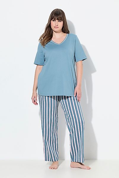 Ulla Popken Pyjama Pyjama Piping V-Ausschnitt günstig online kaufen