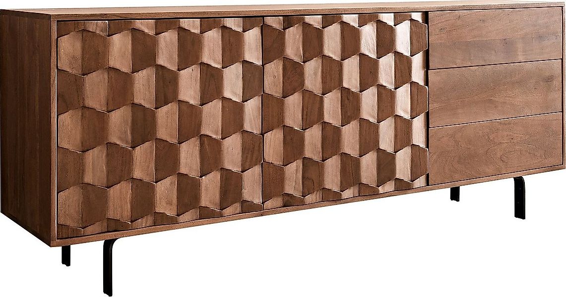 DELIFE Sideboard Fevo, Akazie Braun 175 cm 2 Türen 3 Schubfächer L-Fuß Side günstig online kaufen