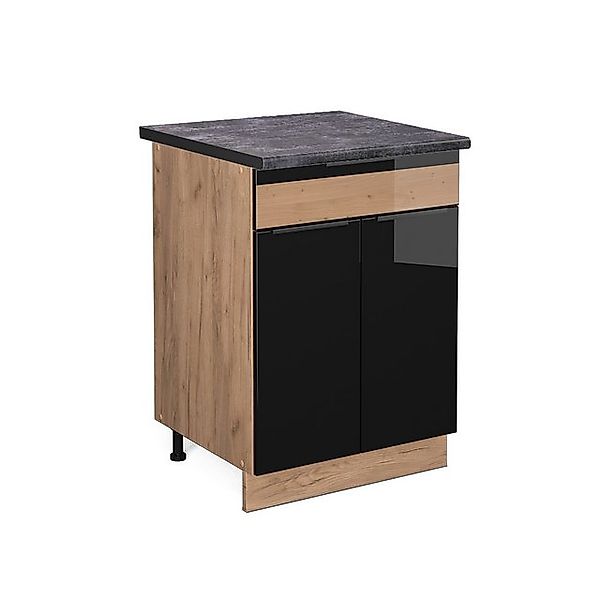 Vicco Küchenunterschrank Fame-Line Schwarz Eiche hochglanz/Goldkraft Eiche günstig online kaufen