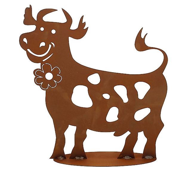Skulptur Edelrost lustige Kuh mit Blume günstig online kaufen