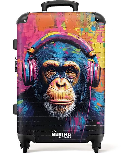 NoBoringSuitcases.com© Hartschalen-Trolley Buntes Äffchen mit Kopfhörern günstig online kaufen