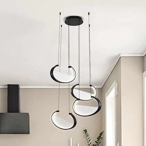 LED-Hängelampe Adele, Ø 75 cm, schwarz, Metall, 4-flg. günstig online kaufen