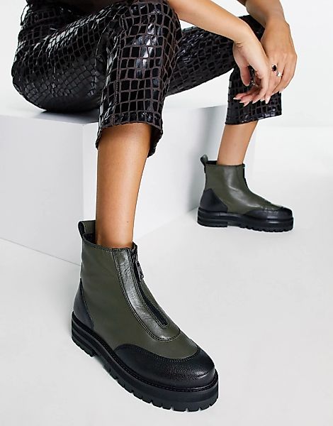 ASRA – Bamboo – Robuste Stiefel aus Leder in Khaki mit Reißverschluss vorne günstig online kaufen