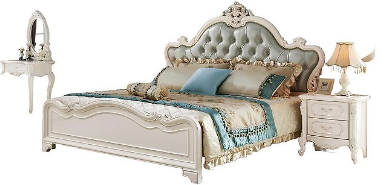 JVmoebel Bett Chesterfield Echtholz Klassische Betten Doppel Leder Polster, günstig online kaufen