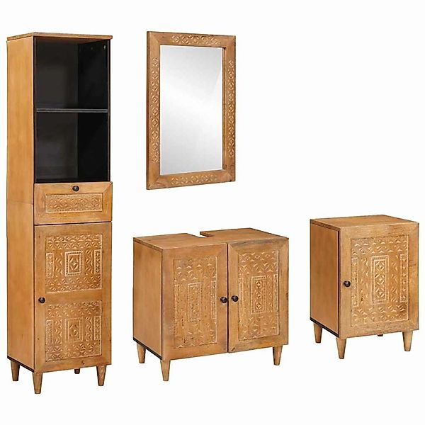 vidaXL Badezimmermöbel Set mit Schubladen 4-Tlg Braun Massivholz Mango 3310 günstig online kaufen