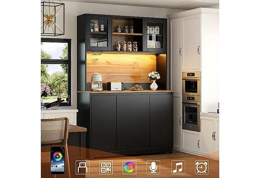 Flieks Küchenbuffet mit LED-Beleuchtung, Acryltüren, Gläserhalter und Klapp günstig online kaufen