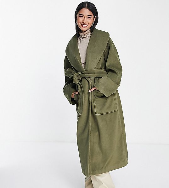 Pretty Lavish – Exclusive – Eleganter Mantel in Khaki mit übergroßem Kragen günstig online kaufen