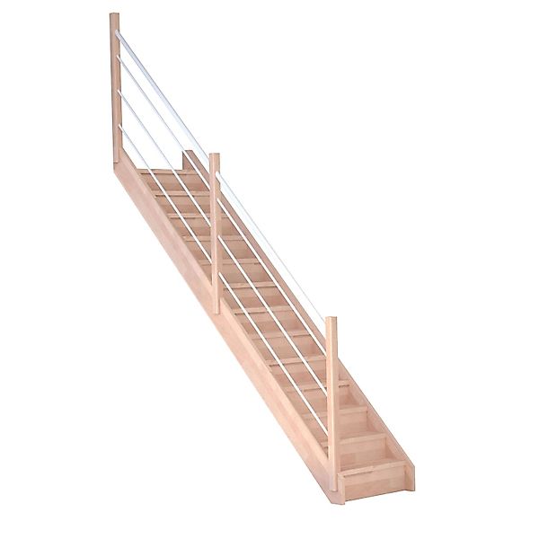 Treppe Mykonos Pro Buche Ger. 90cm Setzstufe Holz-Edelstahl-Geländer Weiß L günstig online kaufen