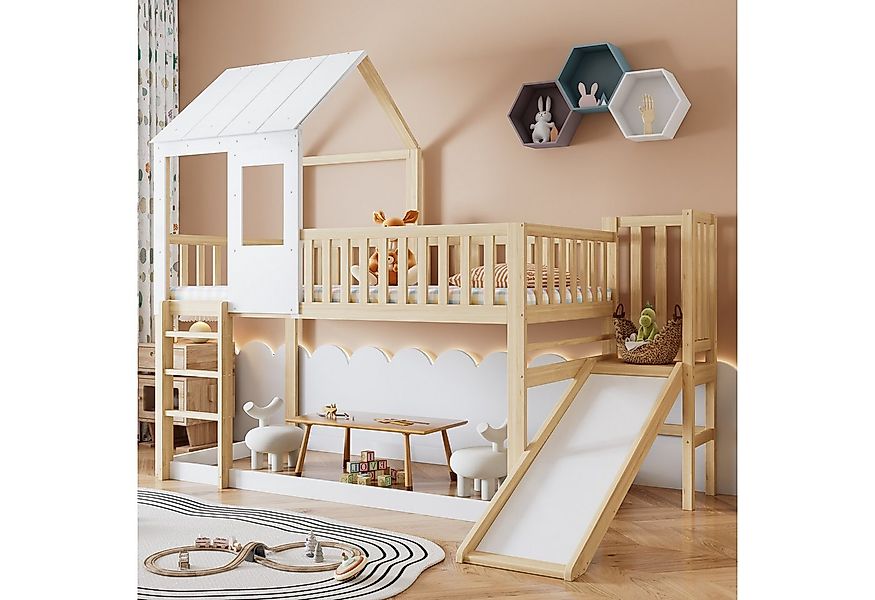Merax Etagenbett (1-St), Kiefer Stockbett Kinderbett 90x200 cm mit Rutsche, günstig online kaufen