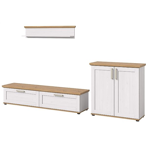 Inn.Furn Wohnwand 3-teilig in Weiß Lärche Landhaus 260 cm Mirano günstig online kaufen