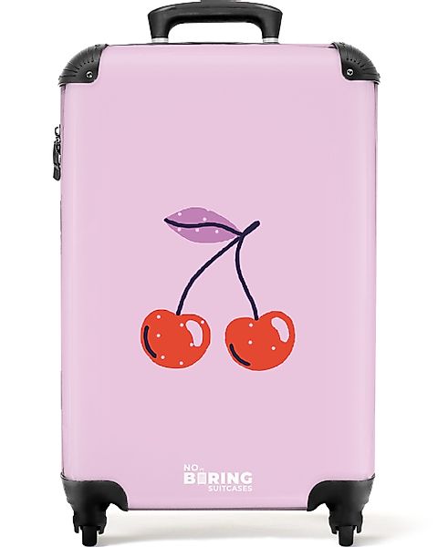 NoBoringSuitcases.com© Hartschalen-Trolley Lila mit roter Kirsche günstig online kaufen